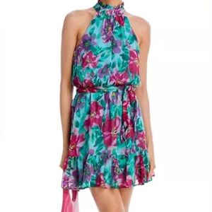 Poppy Halter Mini Dress - Blue Multi